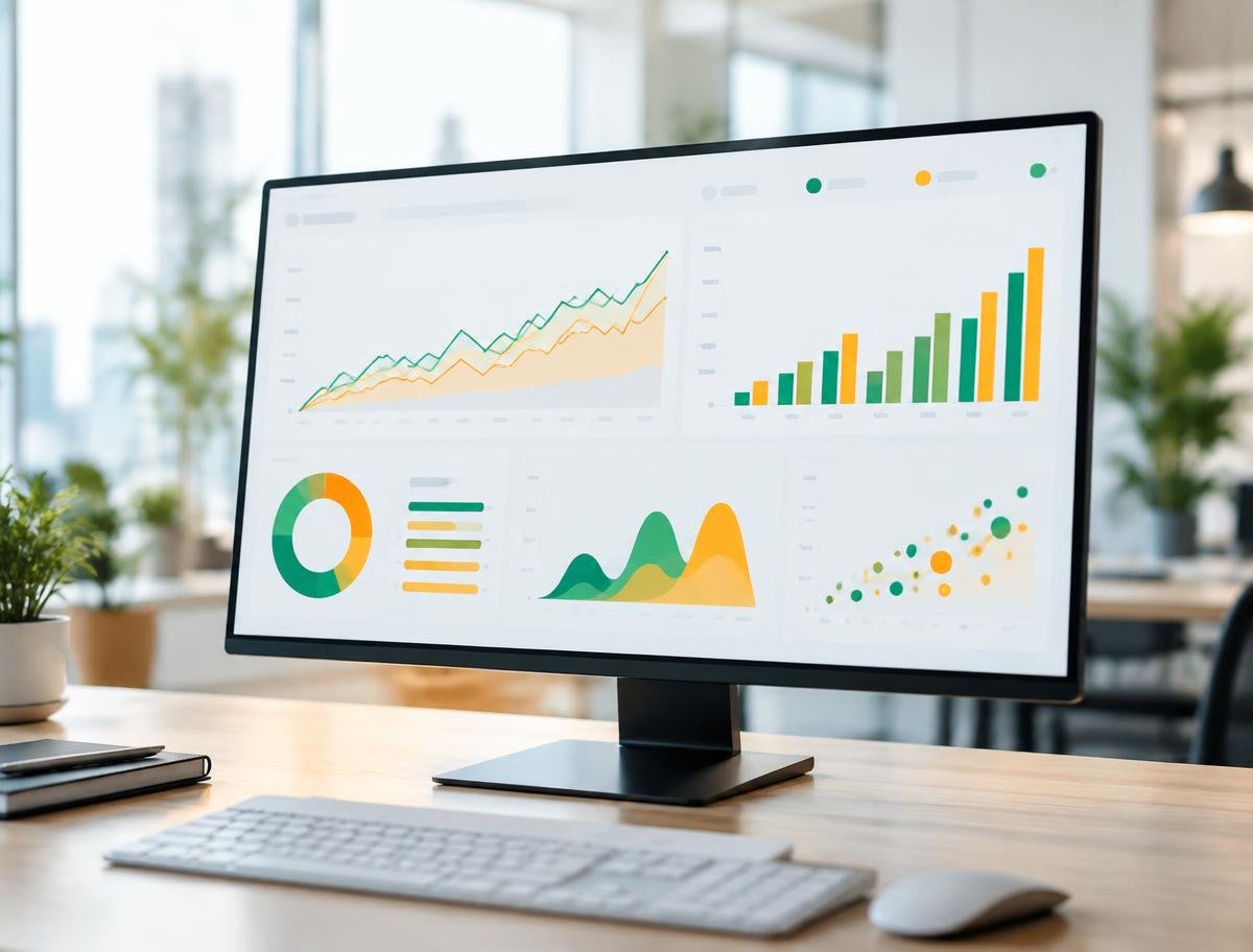 Analytics dashboard showing search growth curves and channel performance